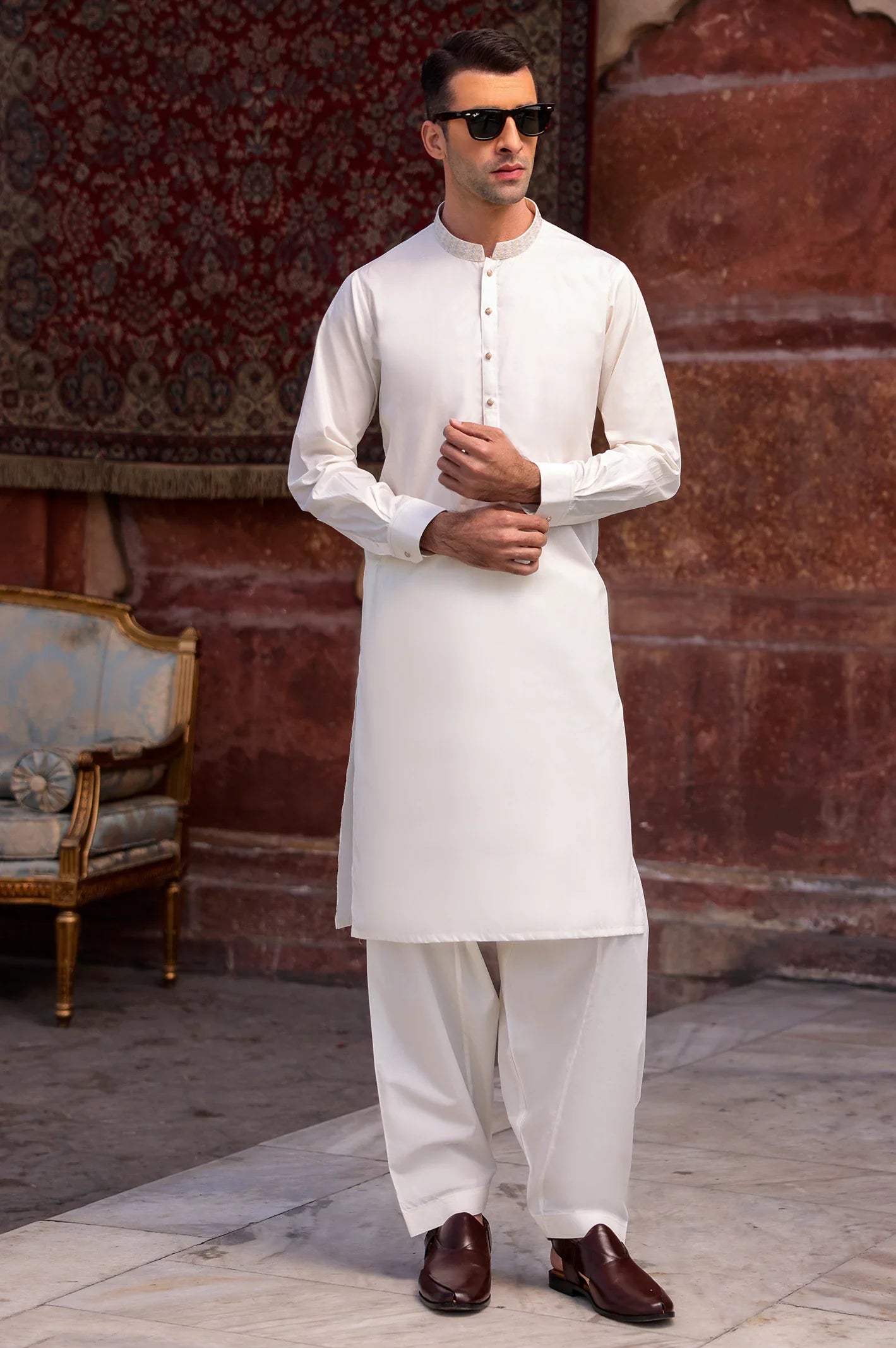 Cream Cotton Shalwar Kameez