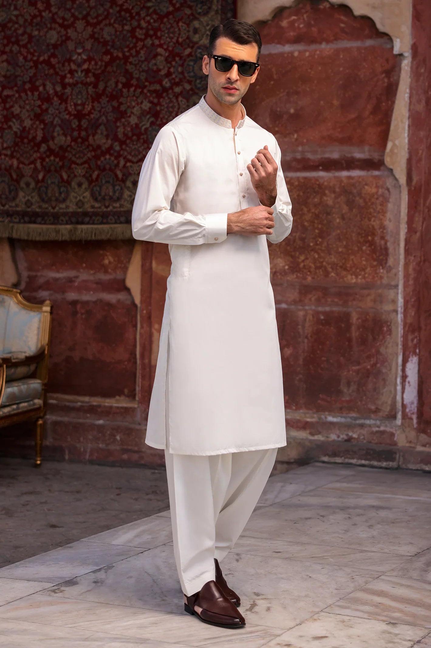 Cream Cotton Shalwar Kameez