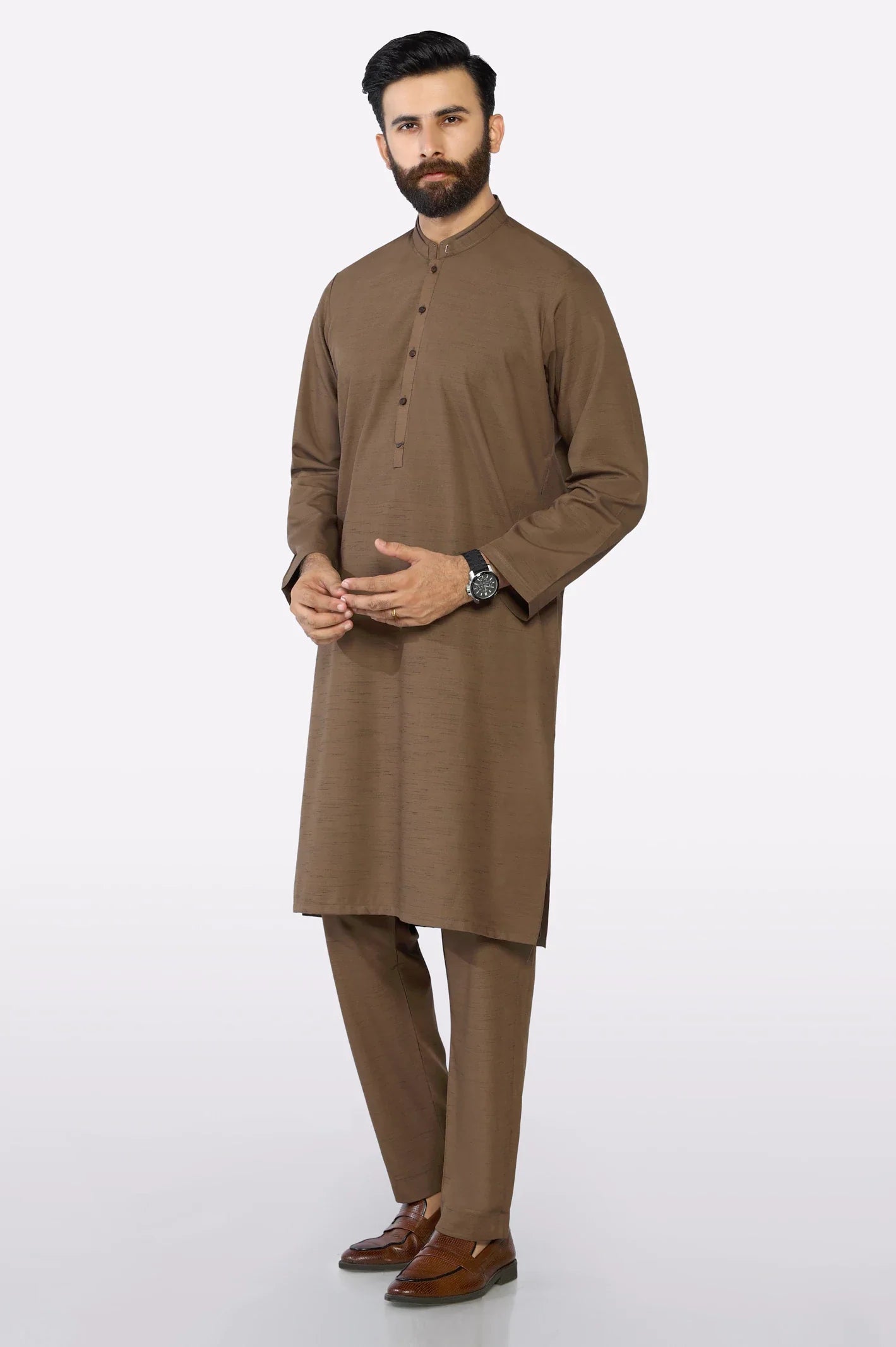 Brown Wash & Wear Kurta Pajama