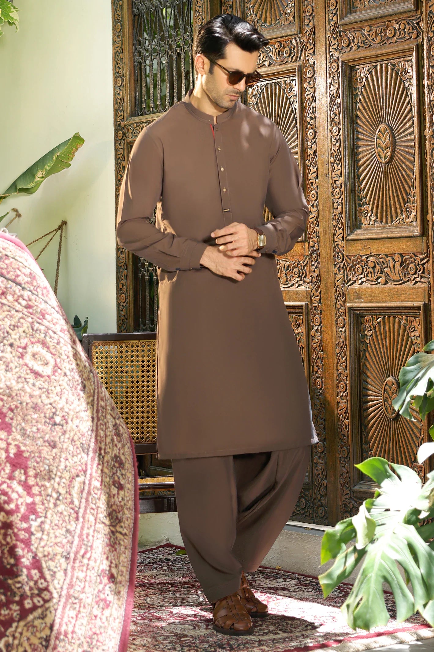 Brown Wash & Wear Shalwar Kameez