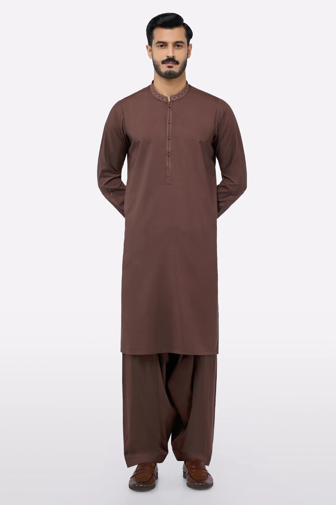Brown Wash & Wear Shalwar Kameez