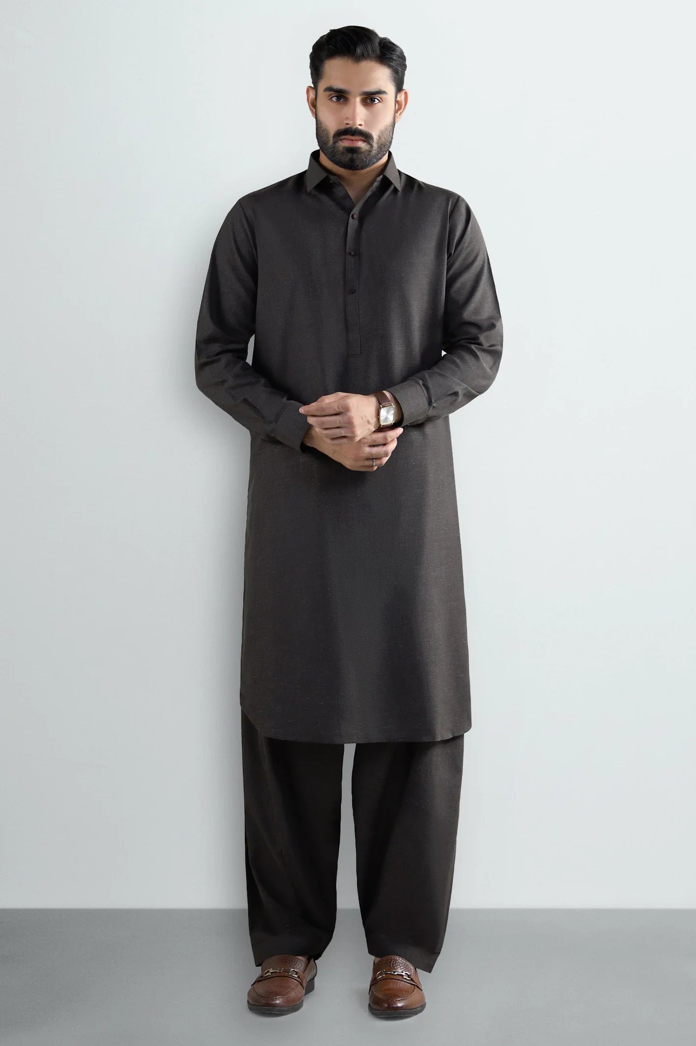 Dark Brown Wash & Wear Shalwar Kameez
