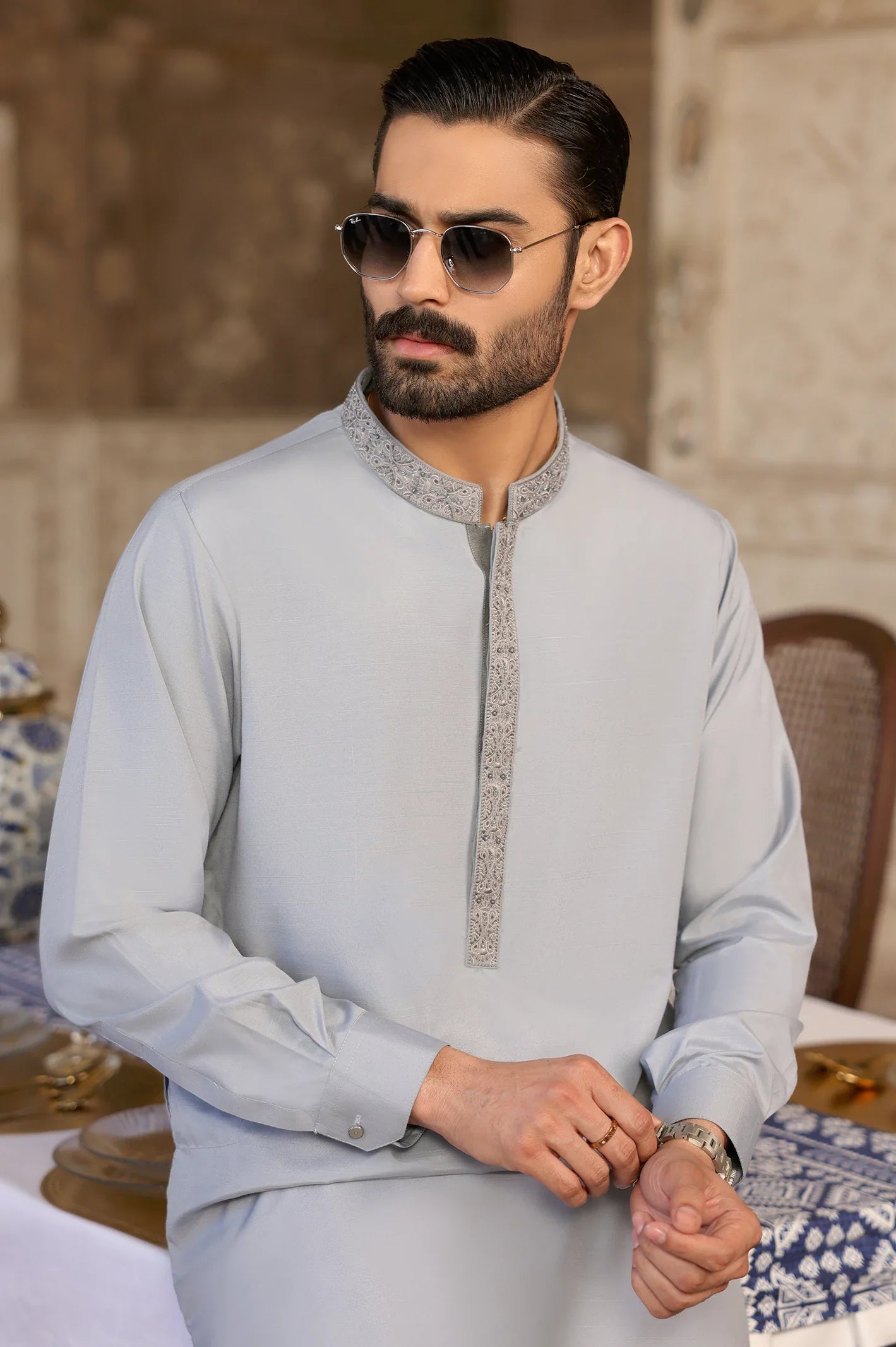Light Grey Wash & Wear Shalwar Kameez