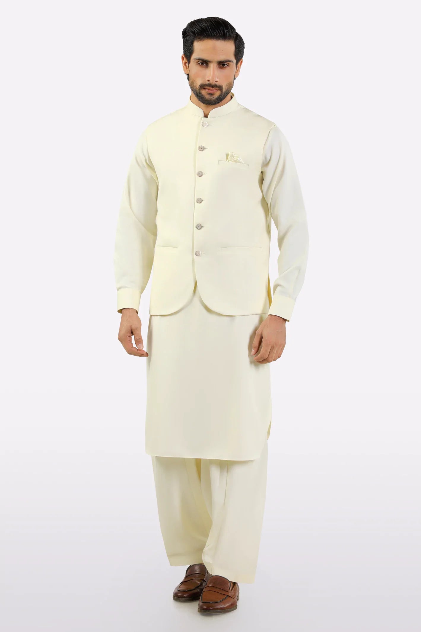 Cream Shalwar Kameez with Waistcoat