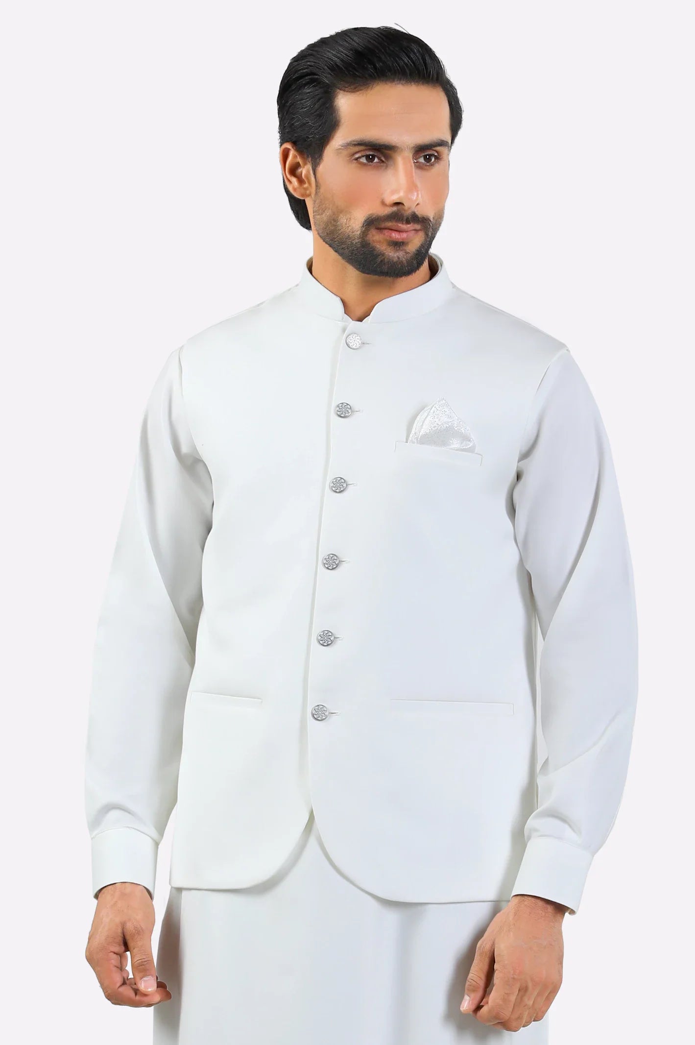 Off White Shalwar Kameez with Waistcoat