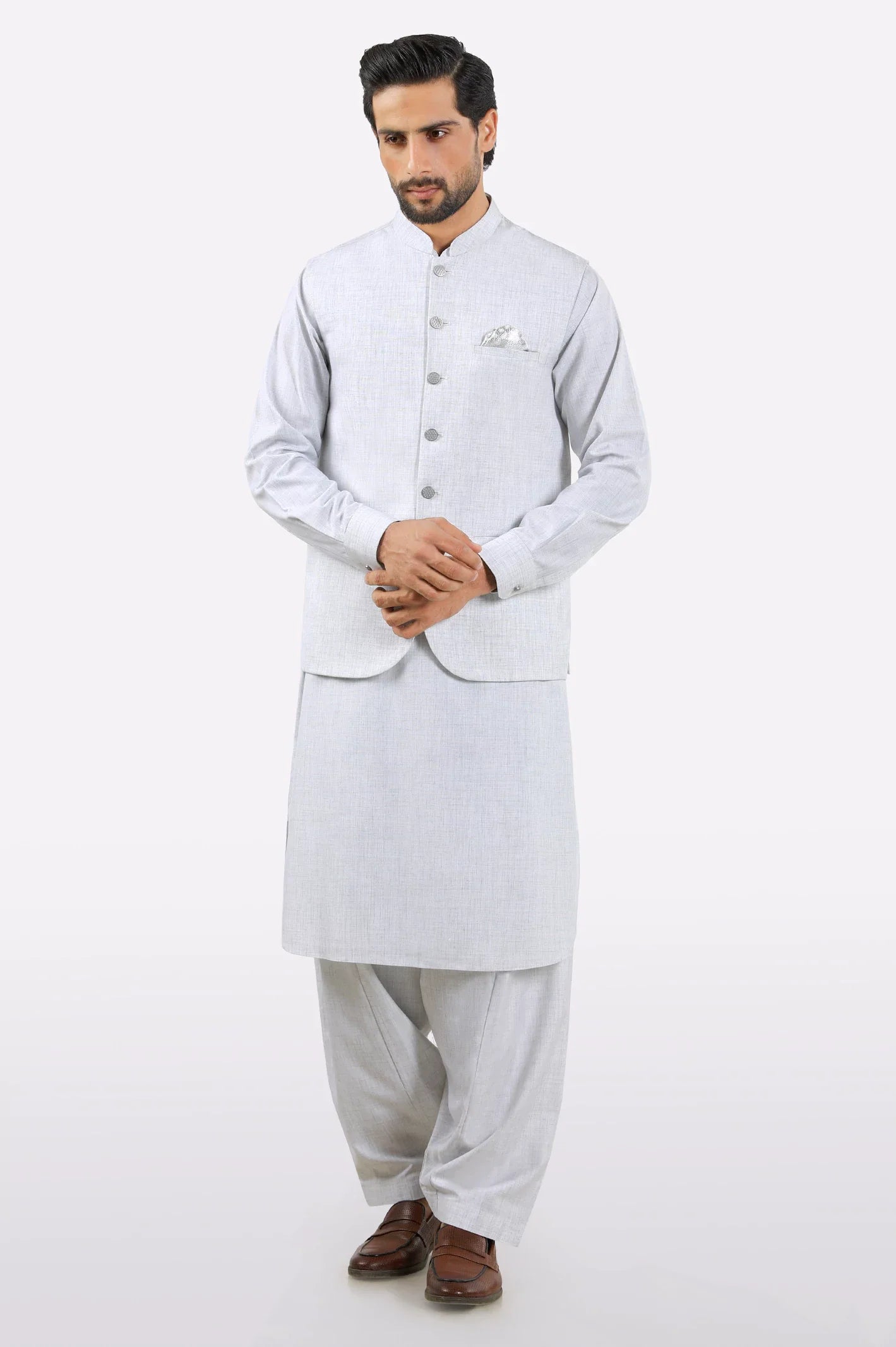Off White Shalwar Kameez with Waistcoat