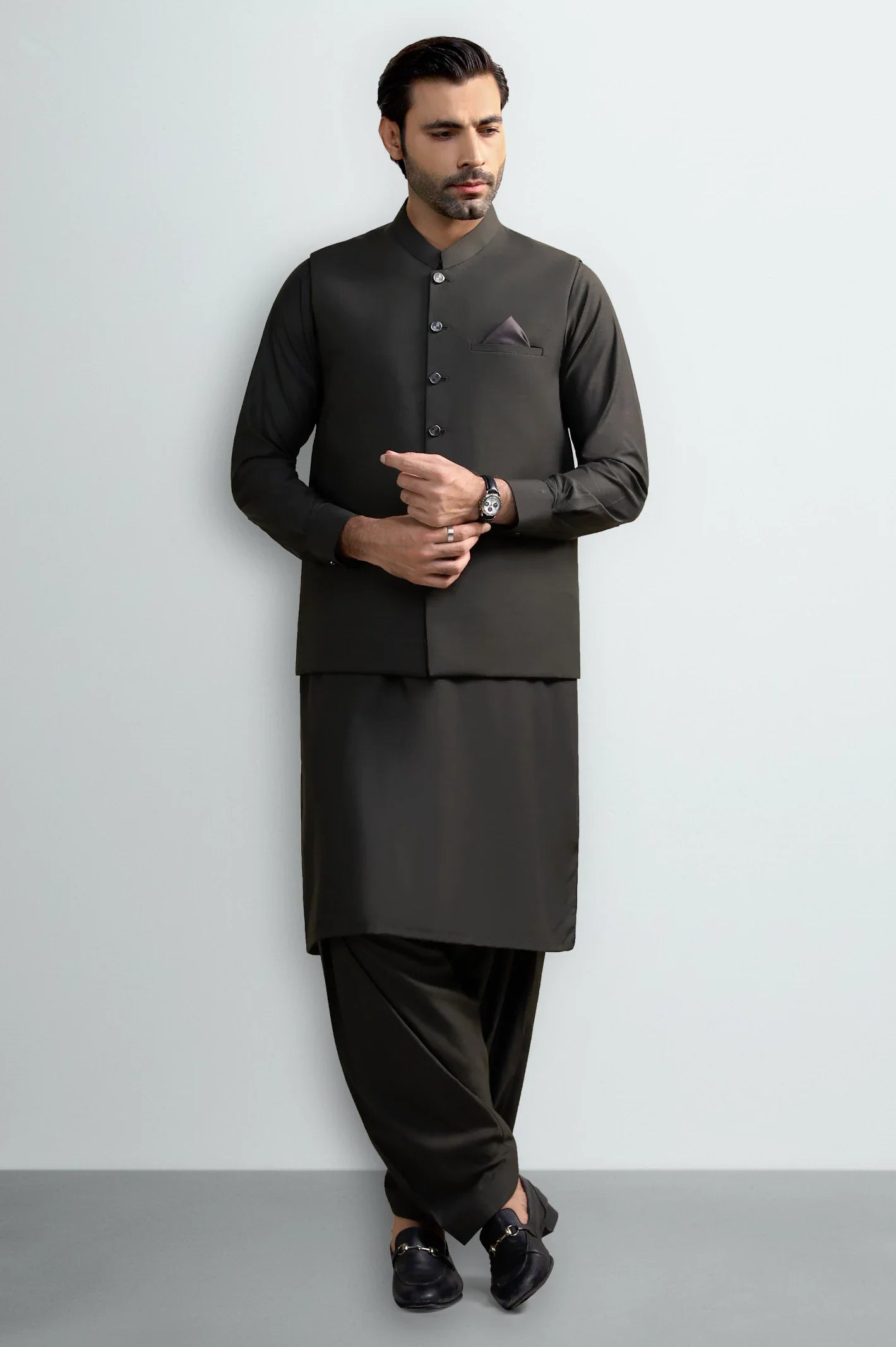 Coffee Brown Shalwar Kameez with Waistcoat