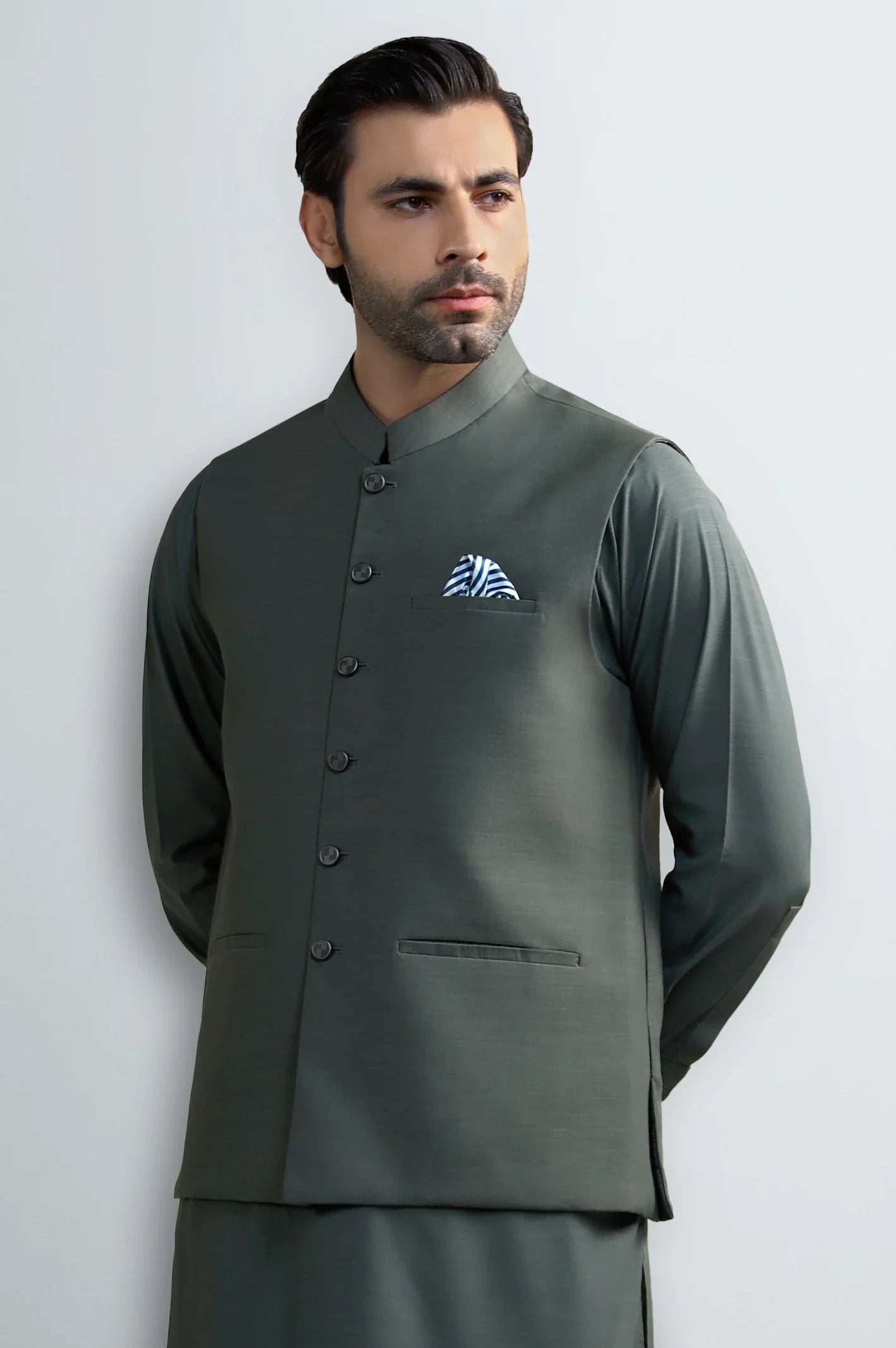 Dark Grey Shalwar Kameez with Waistcoat