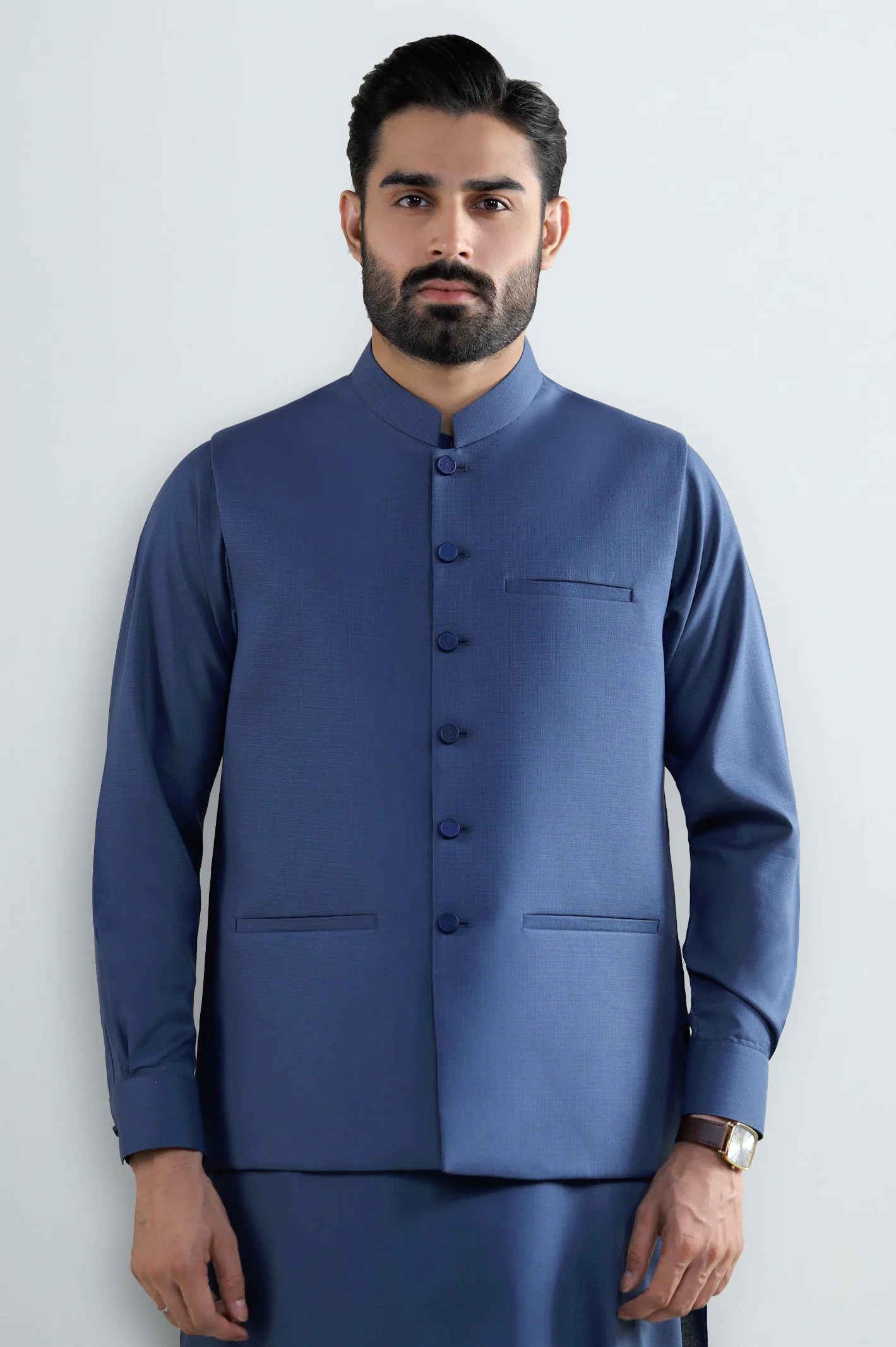 Dark Blue Shalwar Kameez with Waistcoat