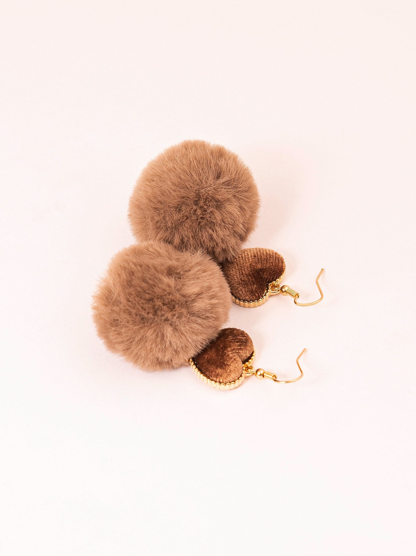 Heart Pompom Drop Earrings