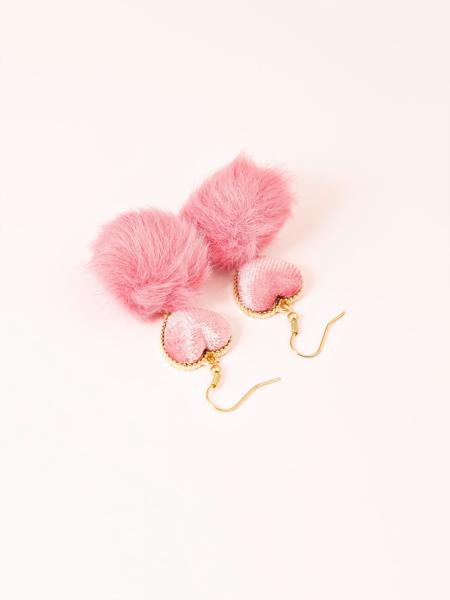 Heart Pompom Drop Earrings
