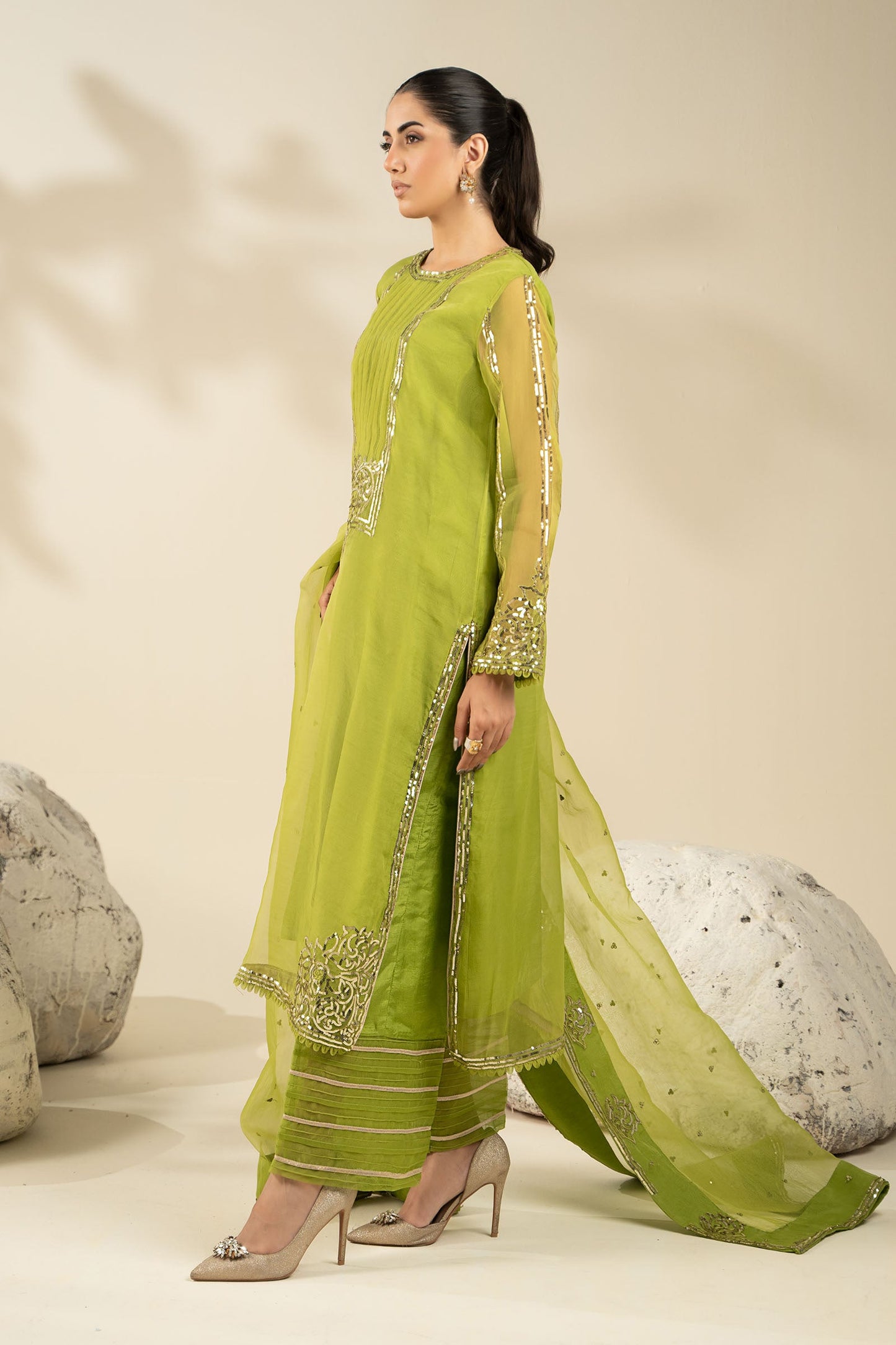 3 Piece Embroidered Organza Suit