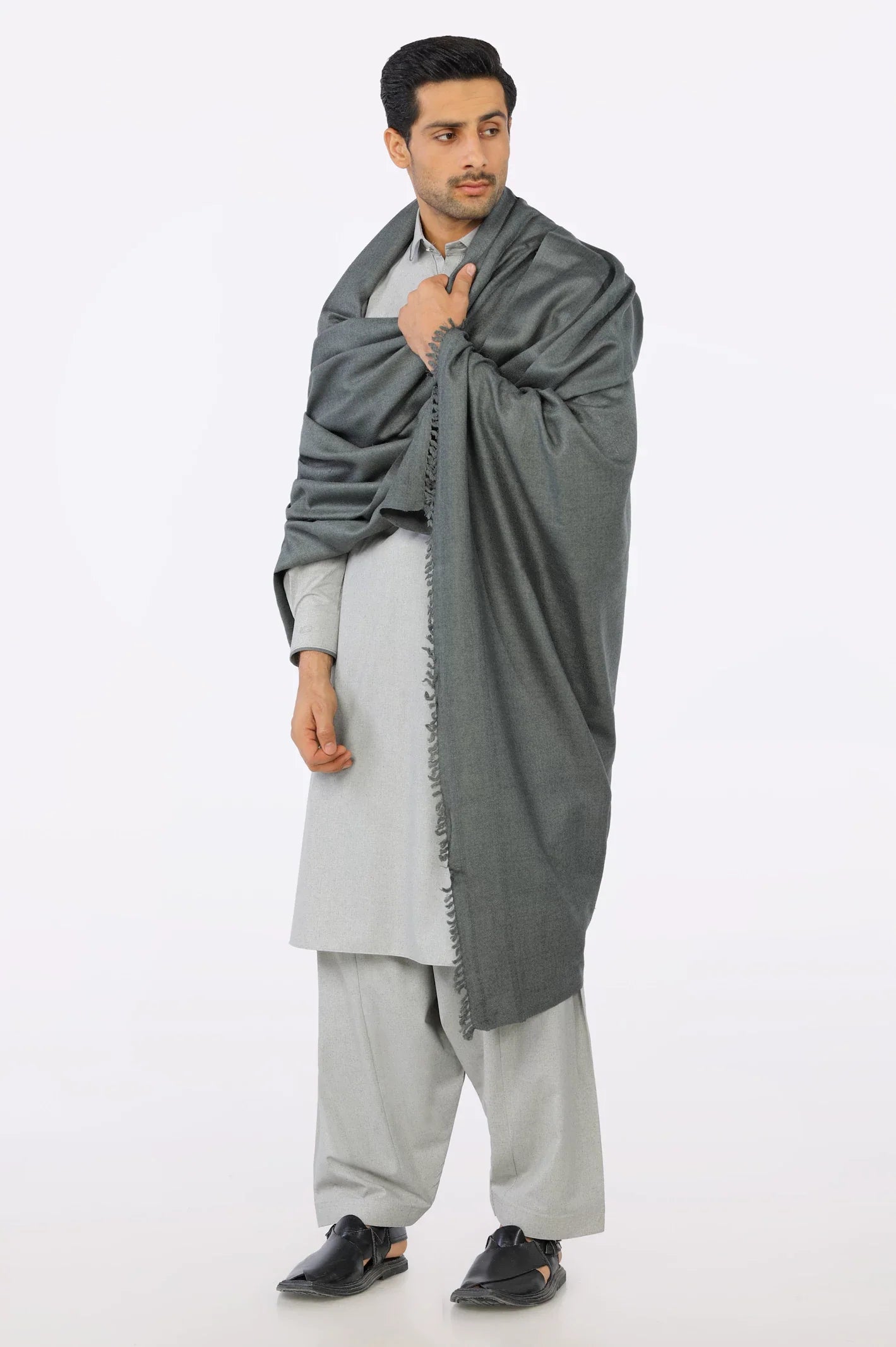 Dark Grey Woolen Men Shawl