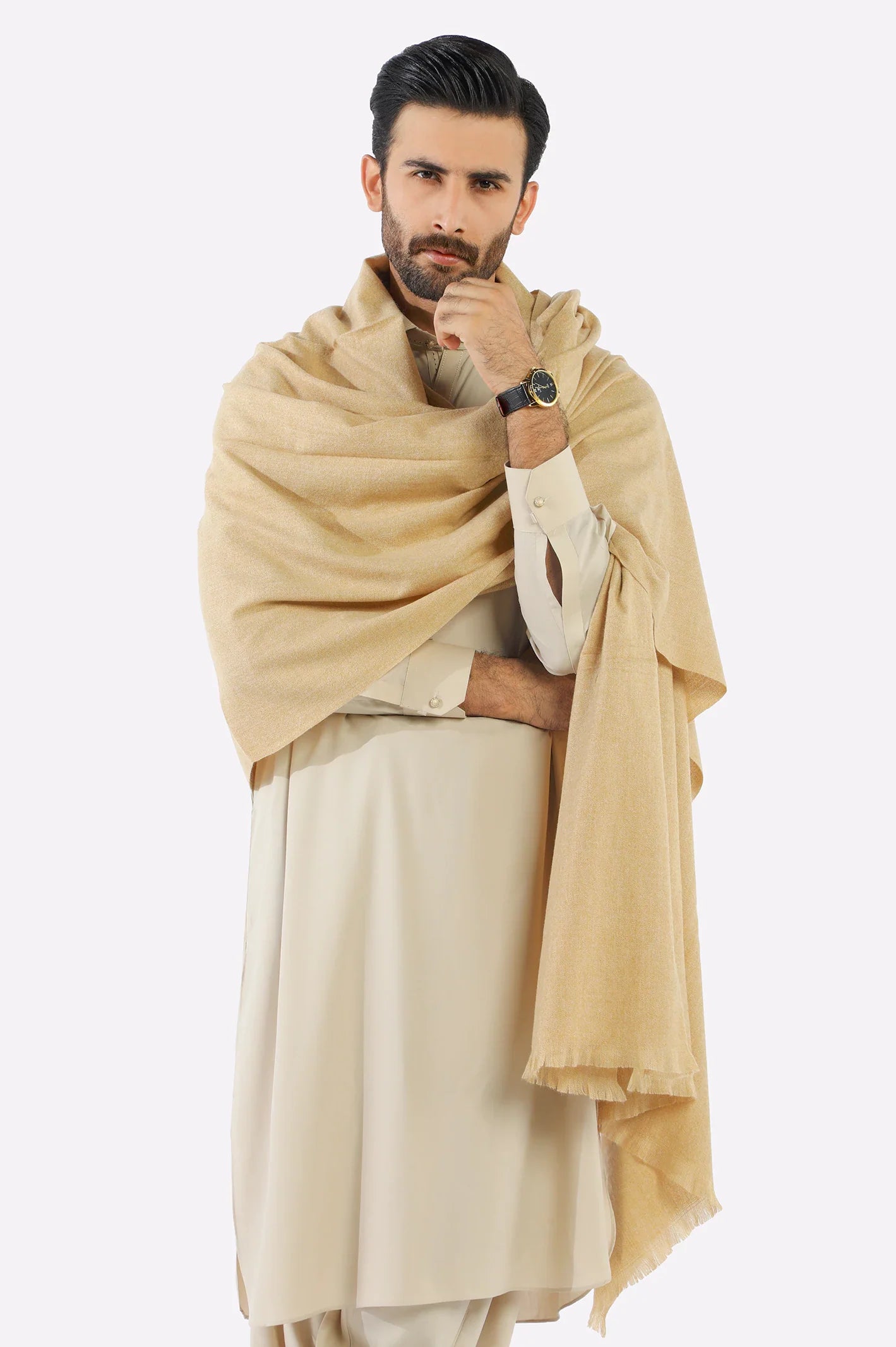 Fawn Woolen Men Shawl