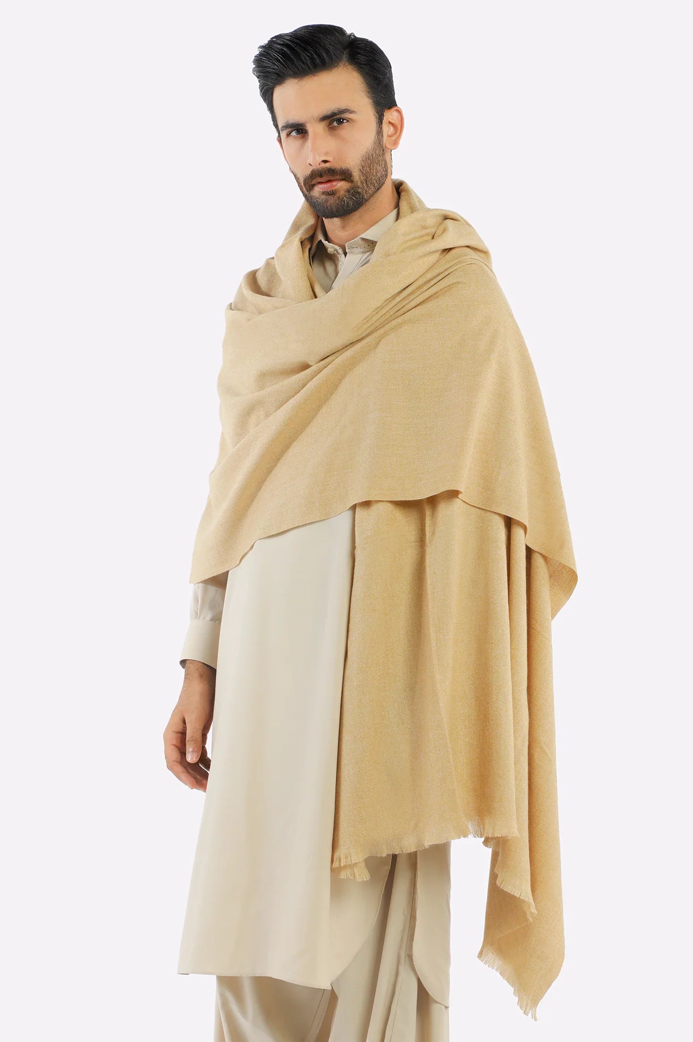 Fawn Woolen Men Shawl