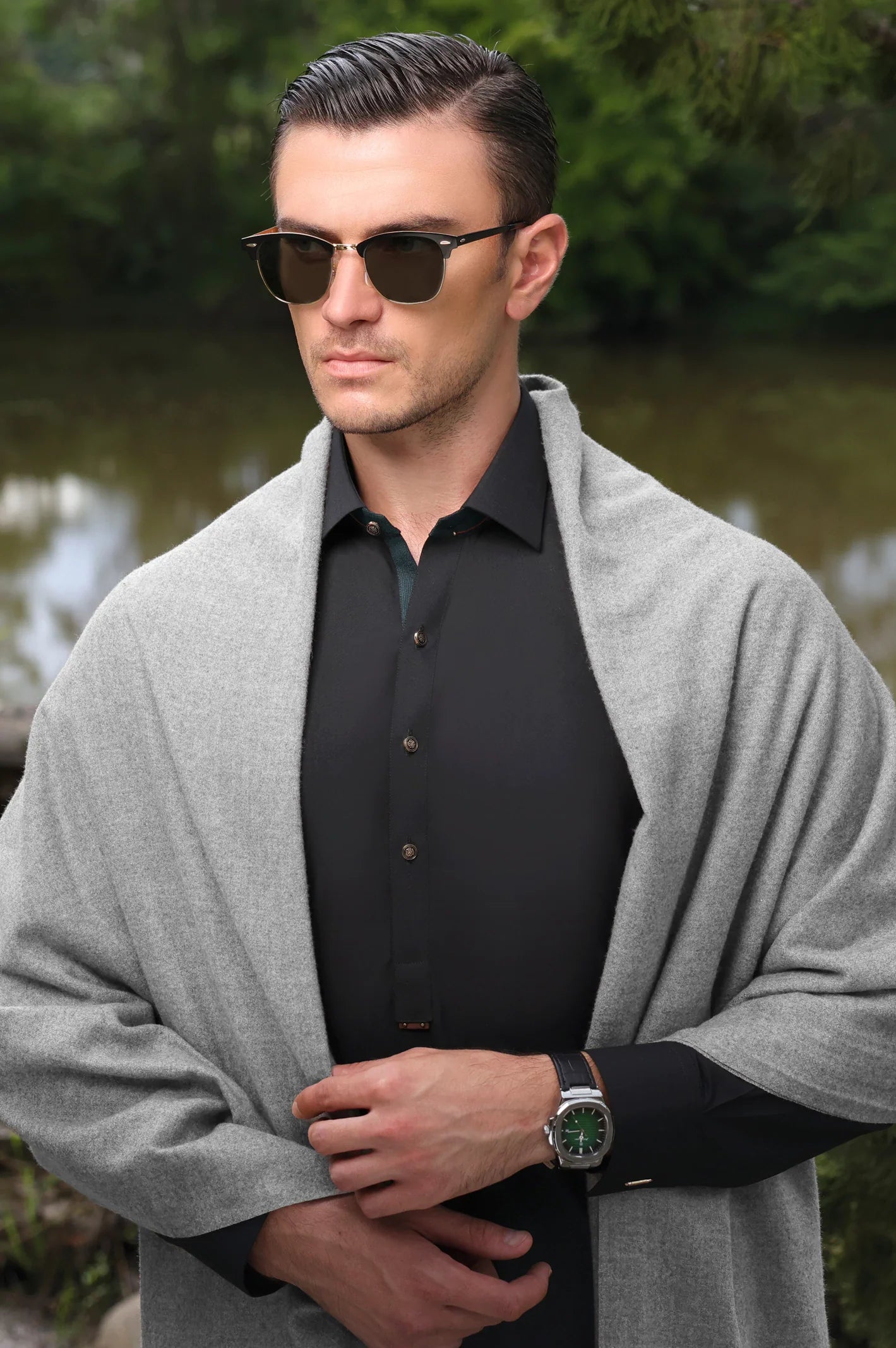 Grey Woolen Shawl for Men