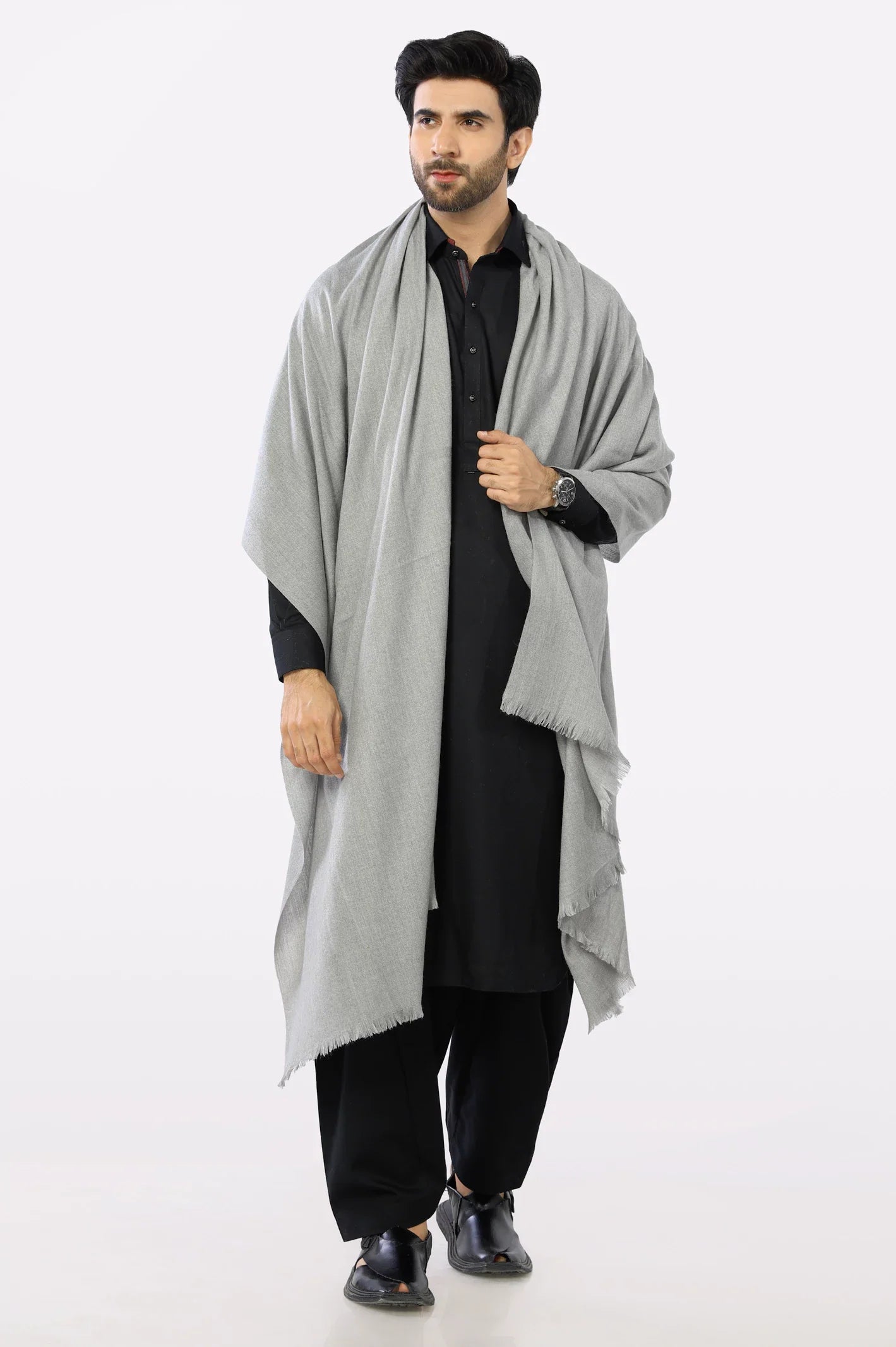 Grey Woolen Shawl for Men