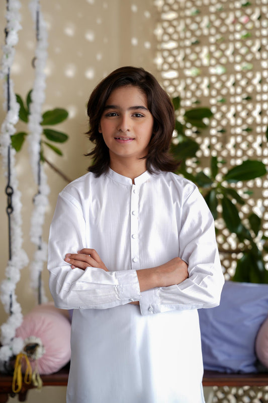 Boys White Suit Kurta Trousers (MSKZS-06)