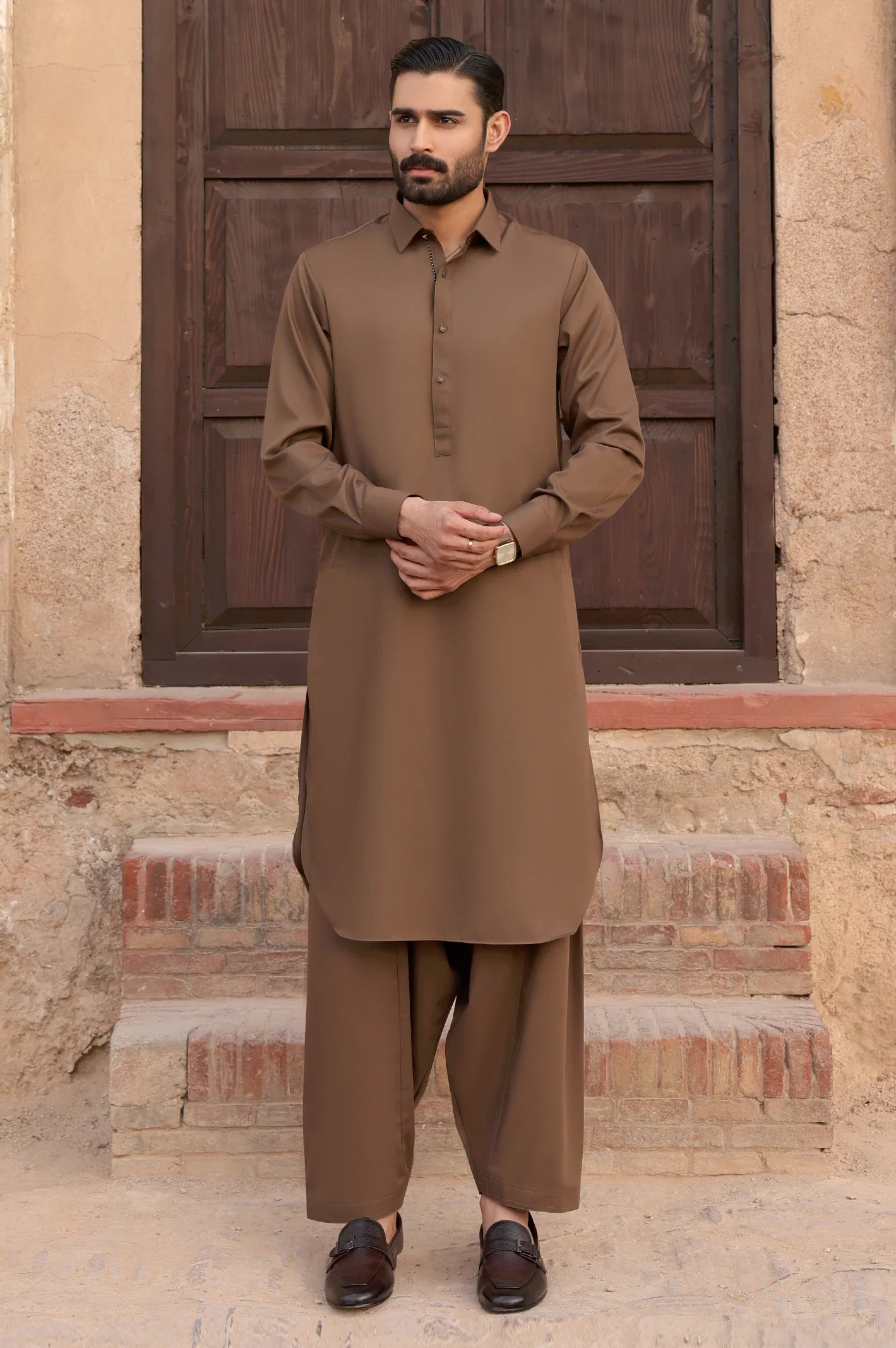 Brown Wash & Wear Shalwar Kameez