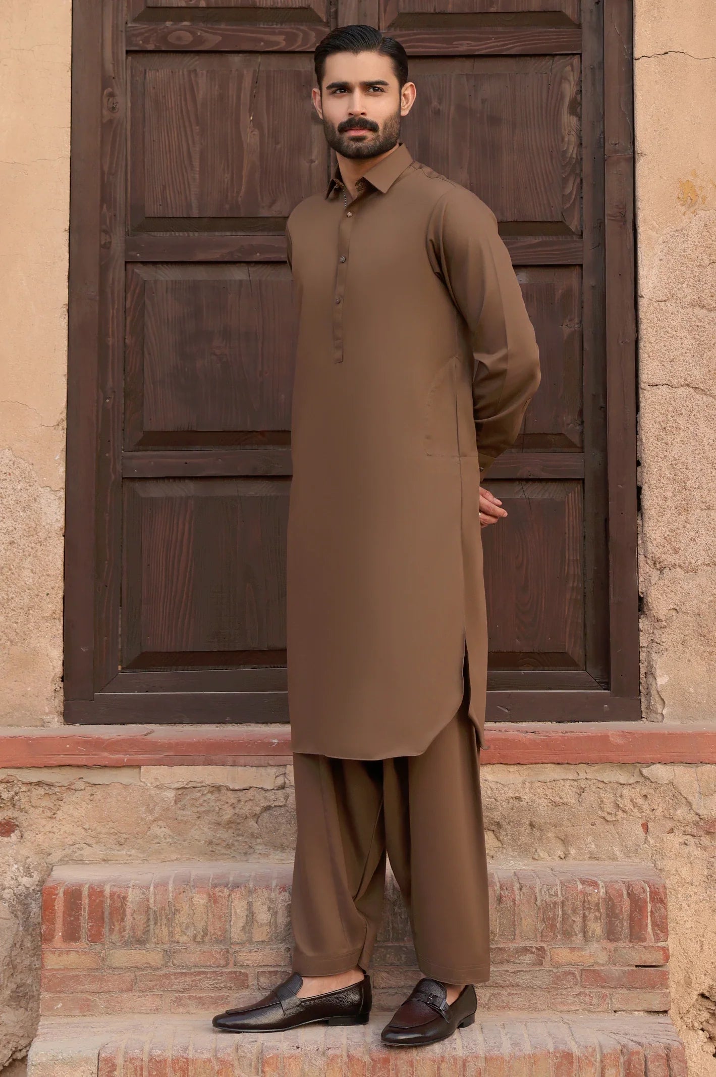 Brown Wash & Wear Shalwar Kameez