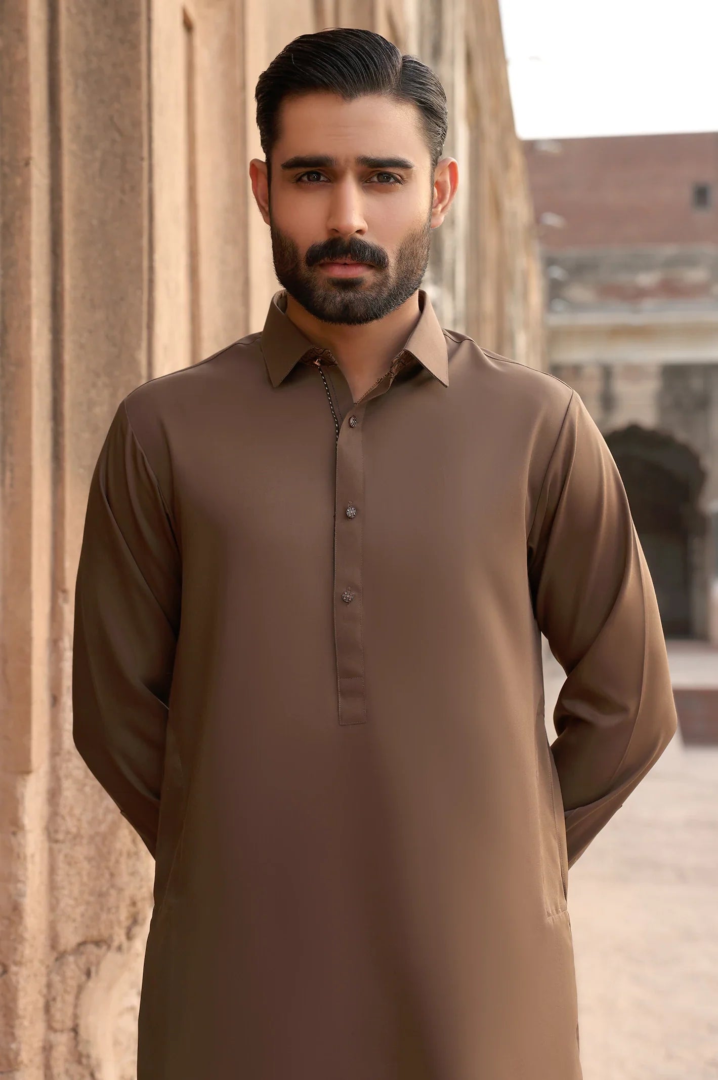 Brown Wash & Wear Shalwar Kameez