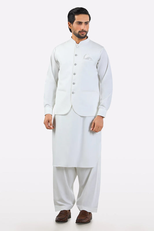 Off White Shalwar Kameez with Waistcoat