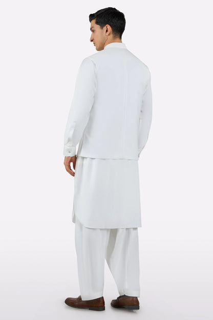 Off White Shalwar Kameez with Waistcoat