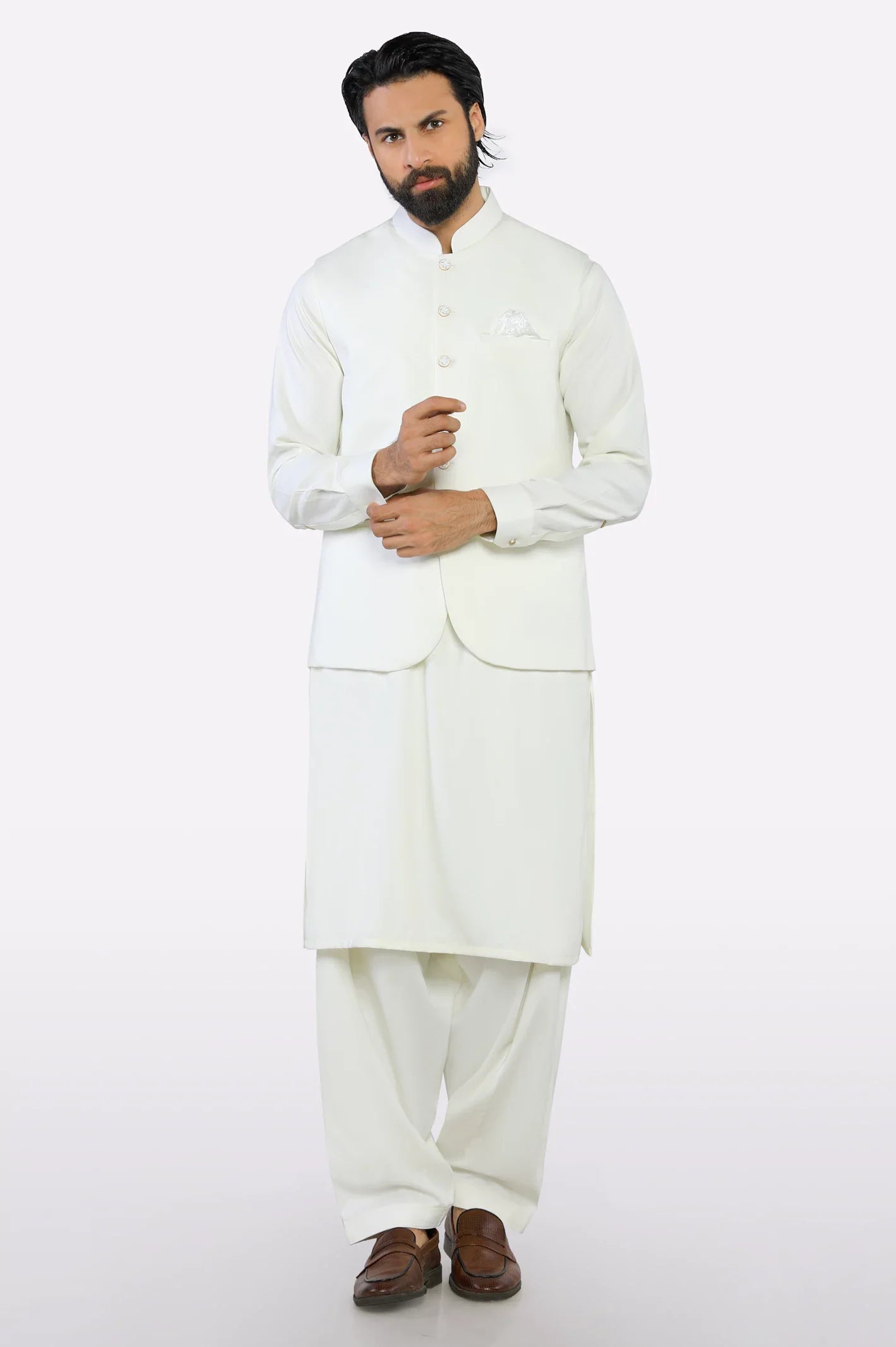 Cream Shalwar Kameez with Waistcoat
