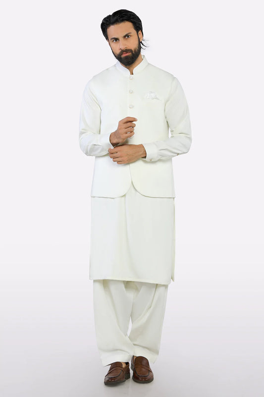 Cream Shalwar Kameez with Waistcoat