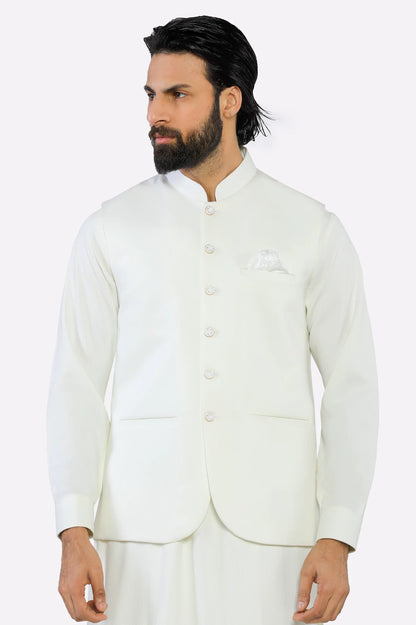 Cream Shalwar Kameez with Waistcoat