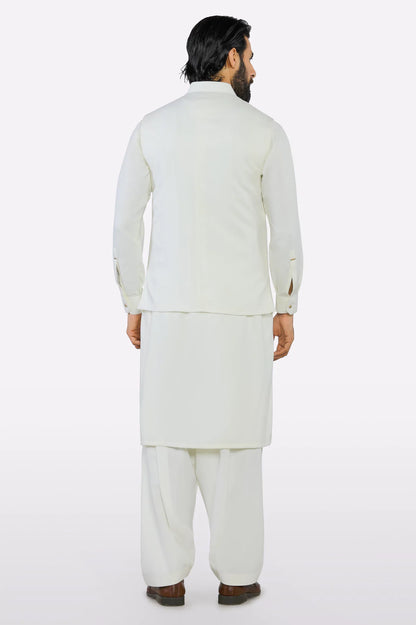 Cream Shalwar Kameez with Waistcoat