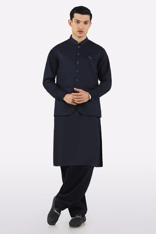 Navy Blue Shalwar Kameez with Waistcoat