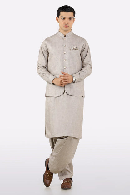 Light Brown Shalwar Kameez with Waistcoat