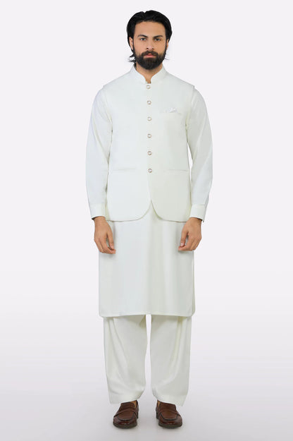 Cream Shalwar Kameez with Waistcoat