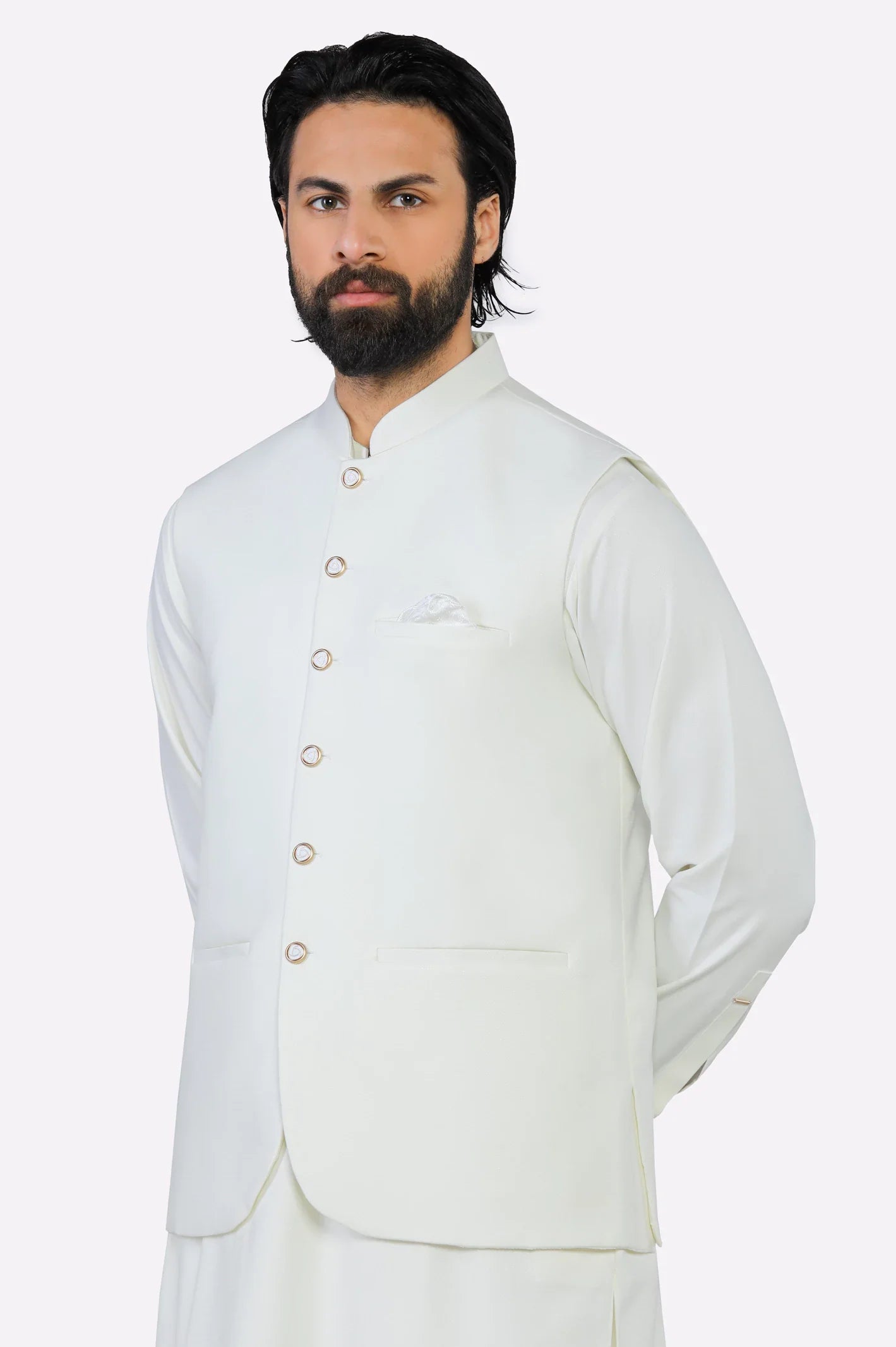 Cream Shalwar Kameez with Waistcoat