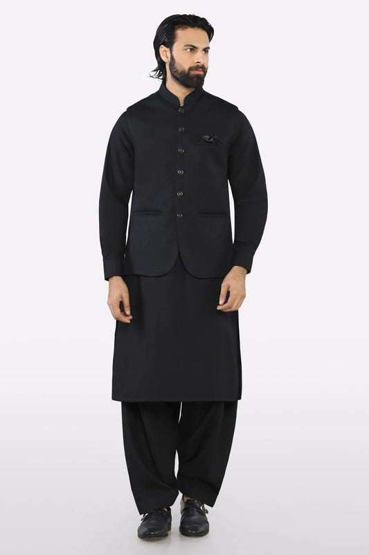 Black Shalwar Kameez with Waistcoat