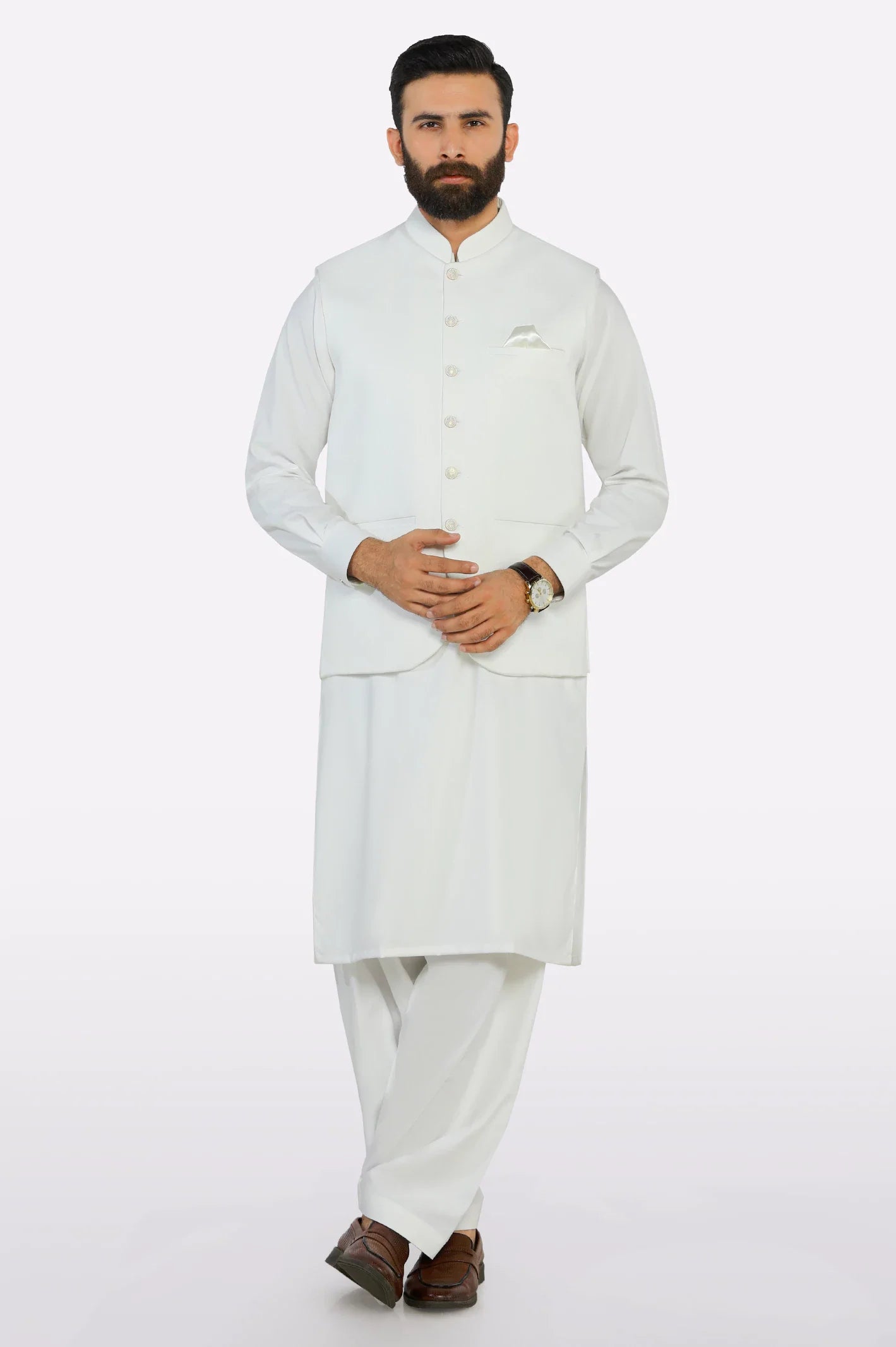 Off White Shalwar Kameez with Waistcoat