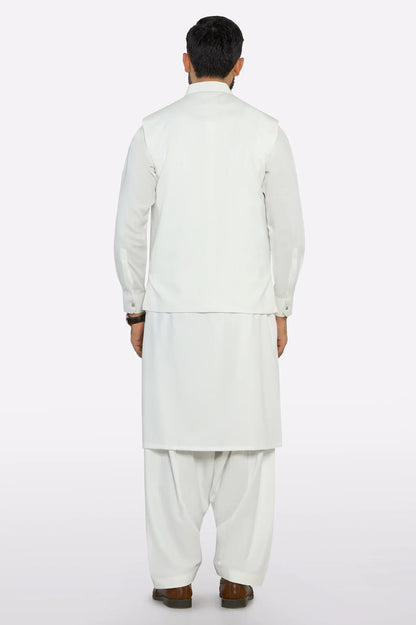 Off White Shalwar Kameez with Waistcoat