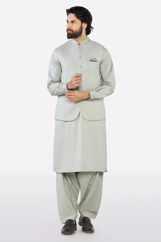 Light Green Shalwar Kameez with Waistcoat
