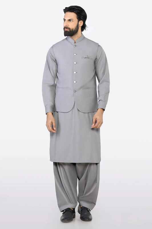 Light Grey Shalwar Kameez with Waistcoat