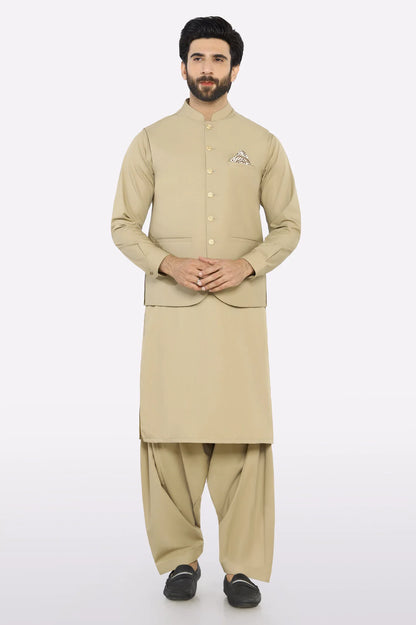 Khaki Shalwar Kameez with Waistcoat
