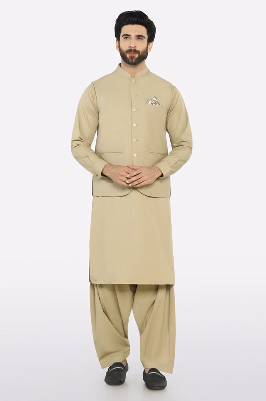 Khaki Shalwar Kameez with Waistcoat