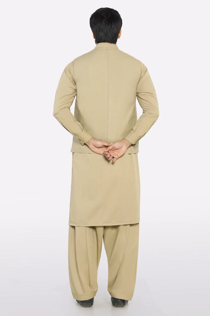 Khaki Shalwar Kameez with Waistcoat
