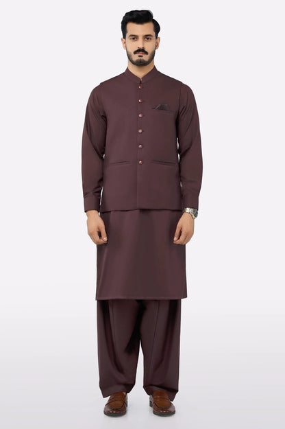 Dark Maroon Shalwar Kameez with Waistcoat