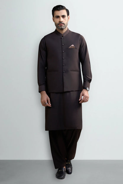 Dark Maroon Shalwar Kameez with Waistcoat