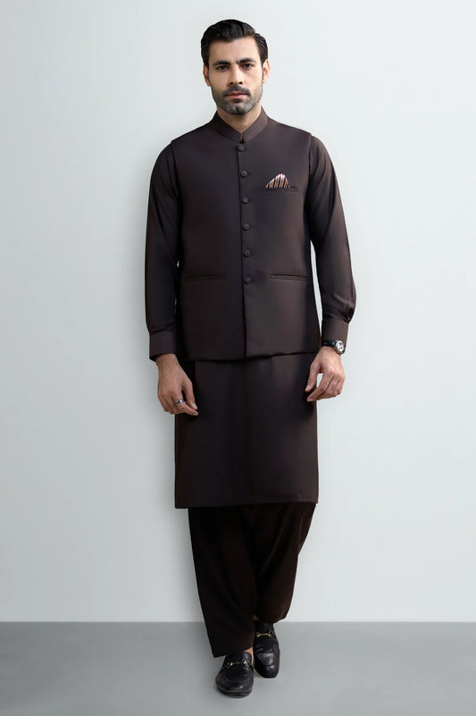 Dark Maroon Shalwar Kameez with Waistcoat