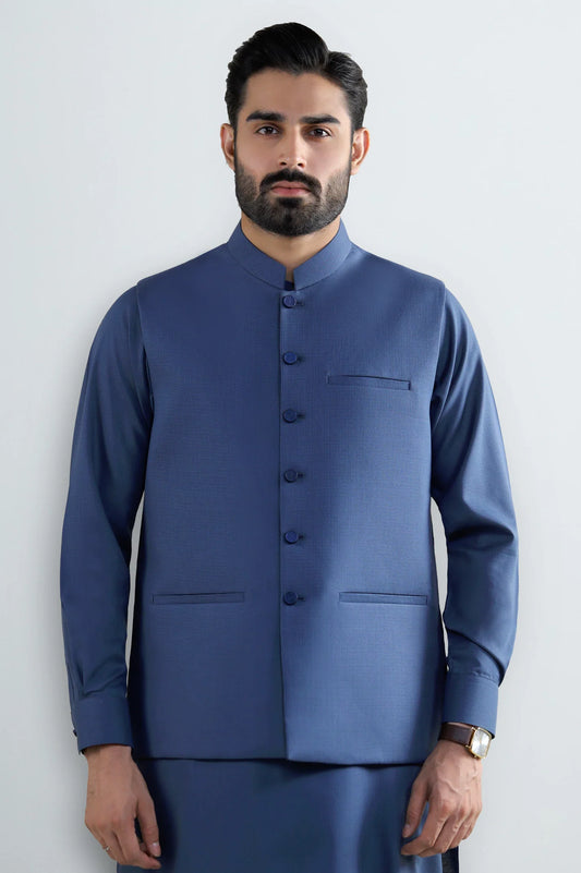 Dark Blue Shalwar Kameez with Waistcoat