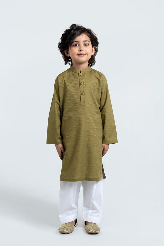 Olive Embroidery Kurta (KZ-533)