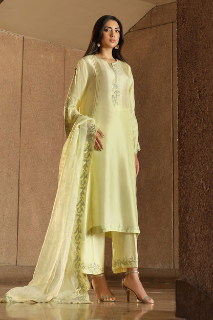 3 Piece Embroidered Tassel Silk Suit