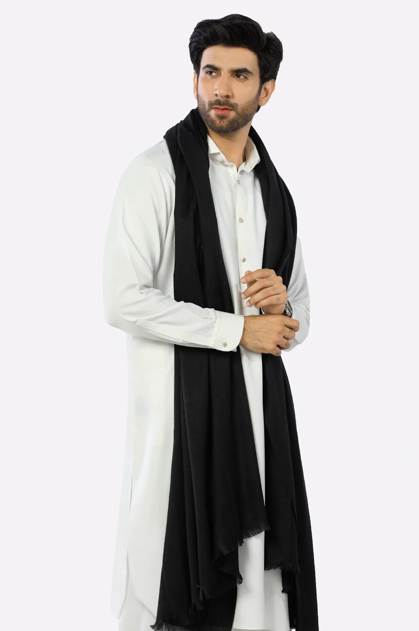 Black Wool Shawl for Men